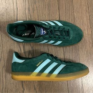 Blue and green adidas gazelles